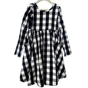 HANNA ANDERSSON Buffalo Plaid Dress Dress Girls 8 130cm Black White Checks Girl
